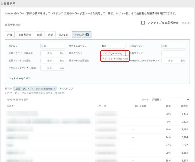 出品者検索で取扱ブランドを候補から選んだ結果(49件)